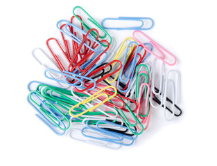 Closeup of multi-colored paper clips