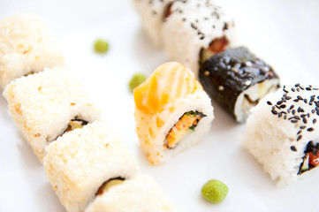 Sushi rolls on white plate