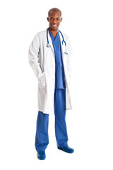 Full length african doctor isolated on white