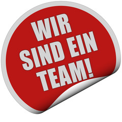 Sticker rot rund curl unten WIR SIND EIN TEAM