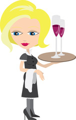 Waitress holding tray with wine glasses