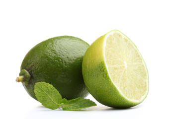 Fresh lime with mint isolated on white