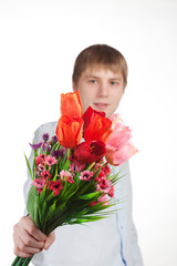 young man with a bouquet