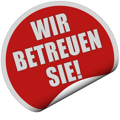 Sticker rot rund curl unten WIR BETREUEN SIE!