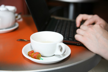 Cap of tea and netbook