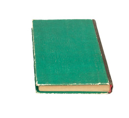 Green books on white background isolated