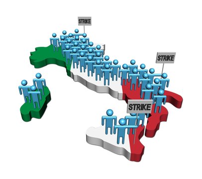 workers on strike on Italy map flag illustration