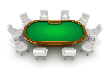 Poker table with chairs top view isolated on white