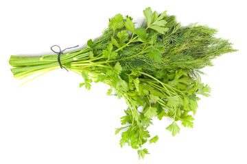 dill and parsley isolated on a white background