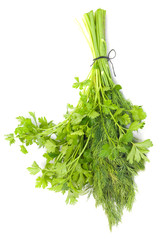 dill and parsley isolated on a white background