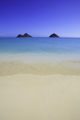 Fototapeta na wymiar white sand and clear water of lanikai beach,hawaii