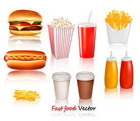 Big group of fast food products. Vector illustration