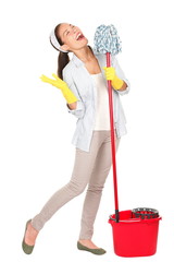 Spring cleaning woman singing fun