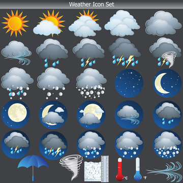 Cool Weather vector Icon set on grey background