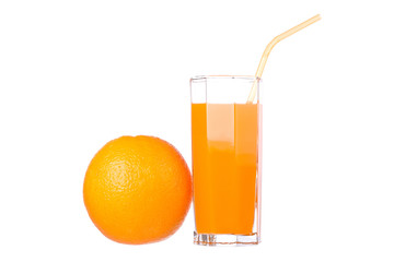 Orange juice and slices of orange isolated on white