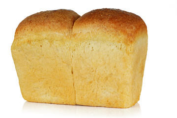 A loaf of fresh bread on a white