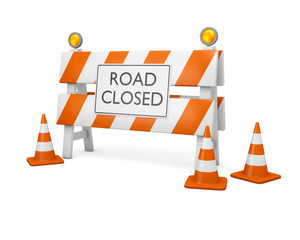 Road Closed Barrier and Cones