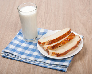 fresh bun and glass of milk