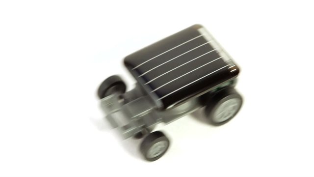 Toy car on solar panel  begins to move