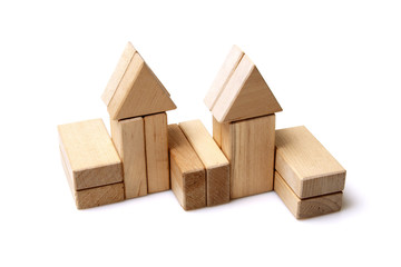 Wooden toy blocks on white background
