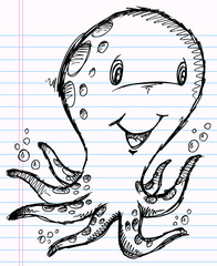Notebook Sketch Doodle Octopus Vector Illustration