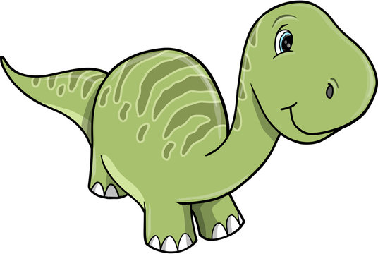 Happy Cute Green Dinosaur Vector Illustration