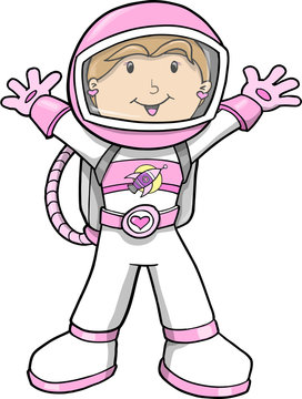 Astronaut Color Cartoon Girl Sketch Doodle Vector