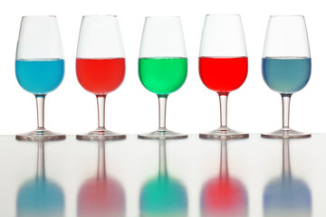 glasses of colored liquid