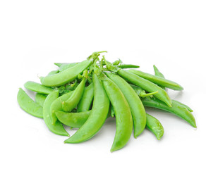 Pods of green peas sweet on a white background