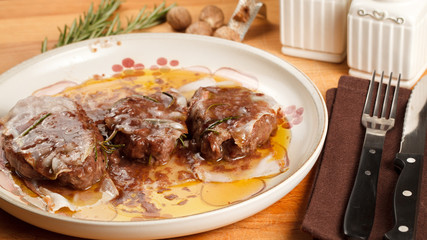 Filet mignon bacon and wine sauce