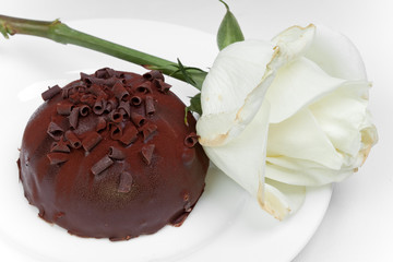 Chocolate cake and white rose