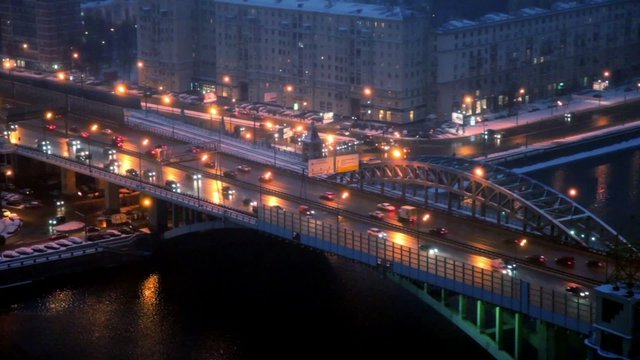 Street and bridge traffic on third transport ring at winter