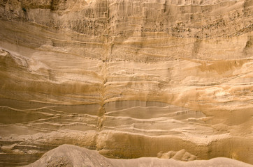 Geological layers of earth in deep sand pit