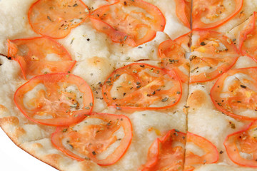 close up focaccia with tomatoes