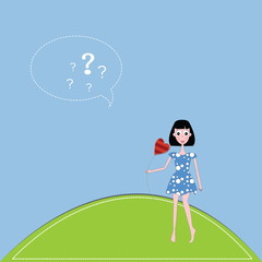 vector illustration girl and  heart against a blue sky