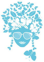 Butterflies and leaves in her hair