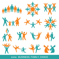 Set of icons: Business, Family, Dance.