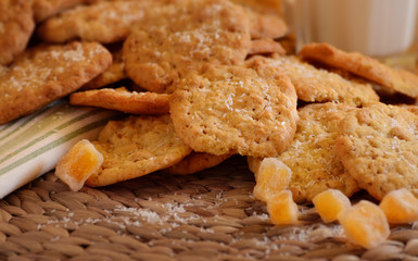 Ginger spiced cookies with coconut slivers