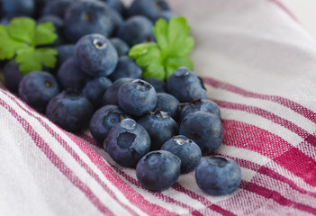 Pile of blueberries on a towel