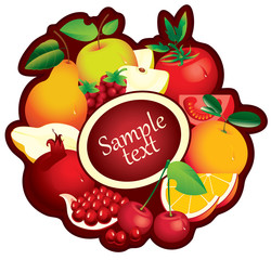 banner with fruit in a circle and place for text