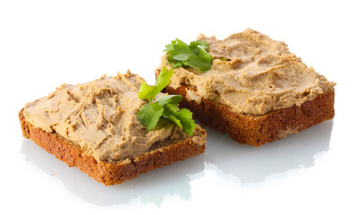 Fresh pate on bread isolated on white