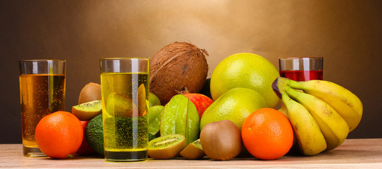 Assortment of exotic fruits and juice
