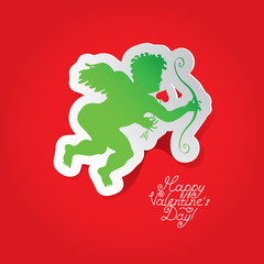 postcard with Cupid on red background