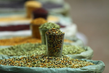 Traditional spices market in India.