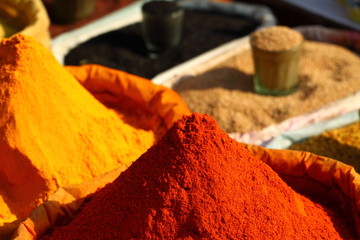 Traditional spices market in India.