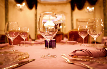 Empty glasses set in restaurant