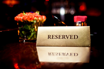 Reserved sign in restaurant