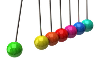 Colorful newton's cradle isolated on white background