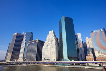 Fototapeta na wymiar Skyscrapers along South Street in New York City Manhattan