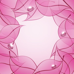 vector abstract background with pink leaves and drops of dew